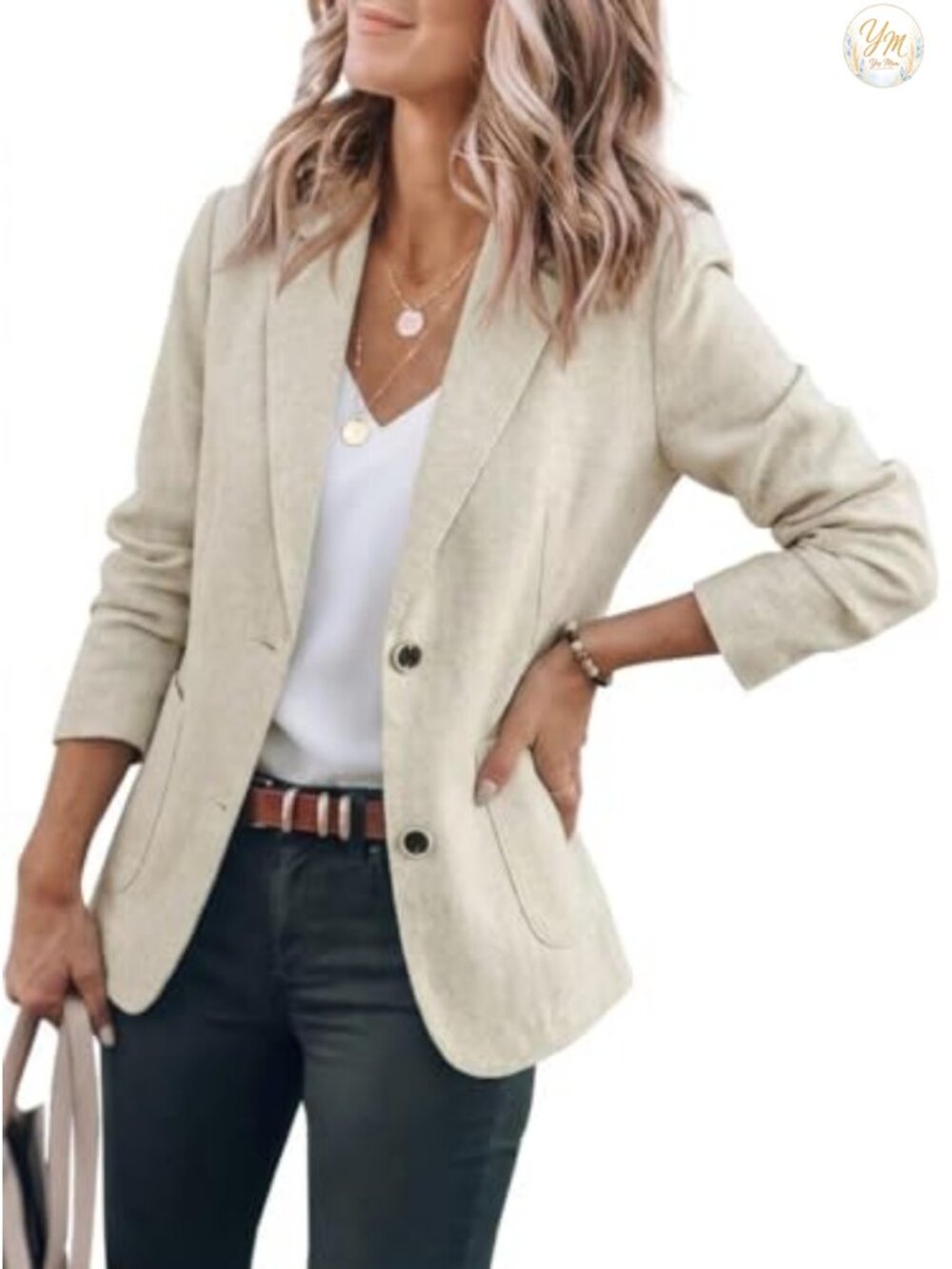 Women's Cotton Linen Blazer Long Sleeve Notch Lapel Casual Work Office Jacket
